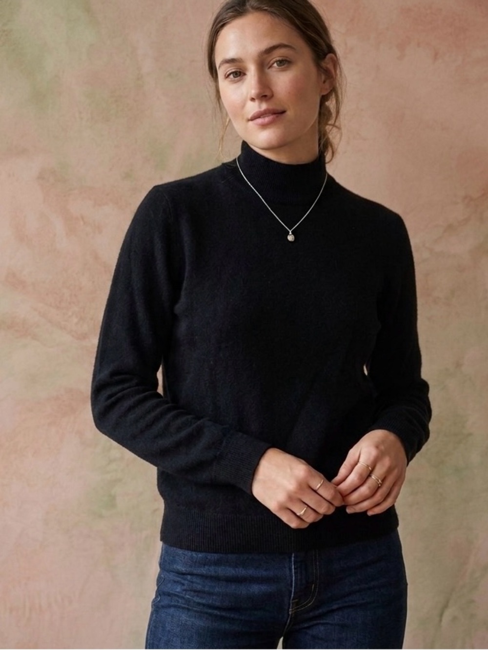 Women's Black Turtleneck Sweater - Lightweight Cozy Fit